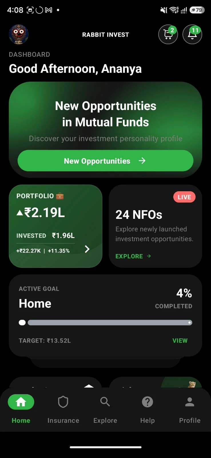 Client app home screen