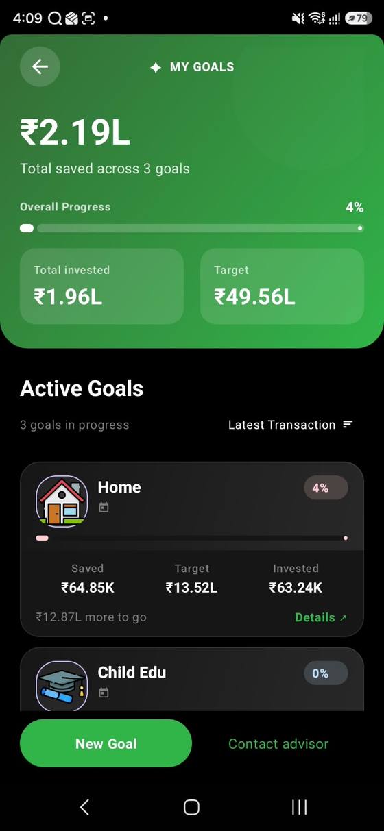 Client goals with progress and targets