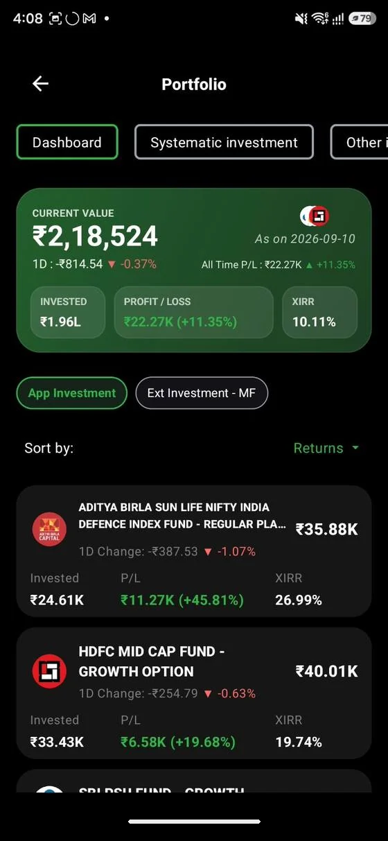 Client portfolio in the app